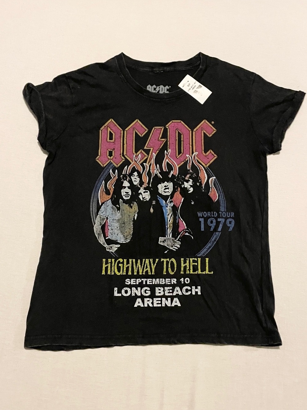 AC/DC Highway To Hell 1979 World Tour T-Shirt Womens S Acid Wash Small Shirt